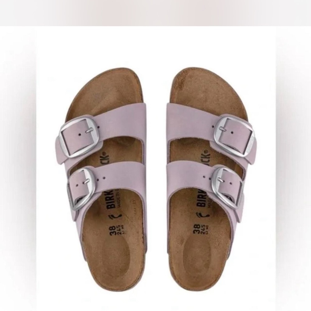 RARE Birkenstock Pastel Yomo Lavender Arizona Sandals with Metallic Buckles